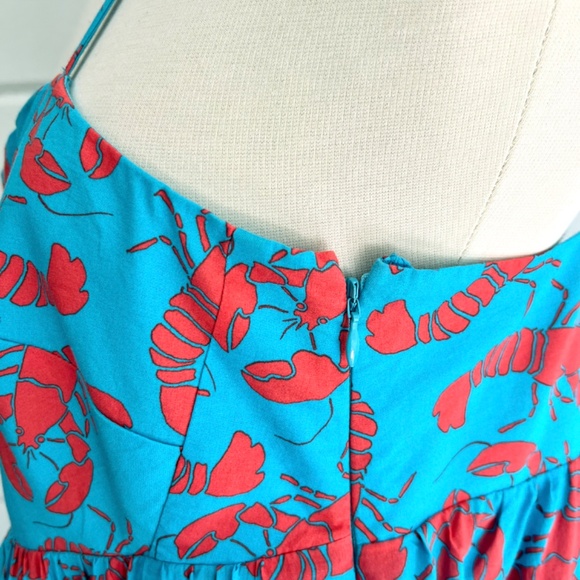 J. CREW FACTORY Strappy Tie-Back Tiered Midi Dress in Blue Lobster Print - 10 - Picture 7 of 13